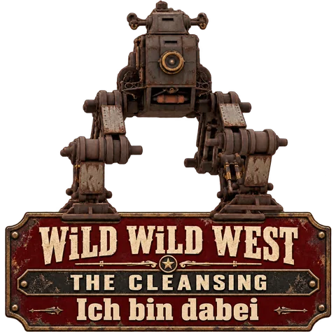 Werkmaschine über einem Schild mit der Zeile Ich bin dabei.
