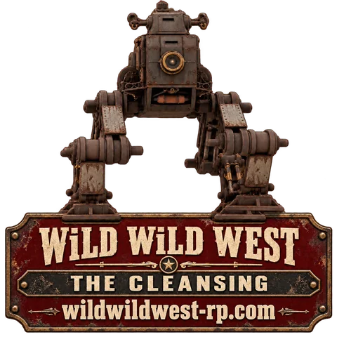 Werkmaschine über einem Schild mit der Adresse wildwildwest-rp.com.
